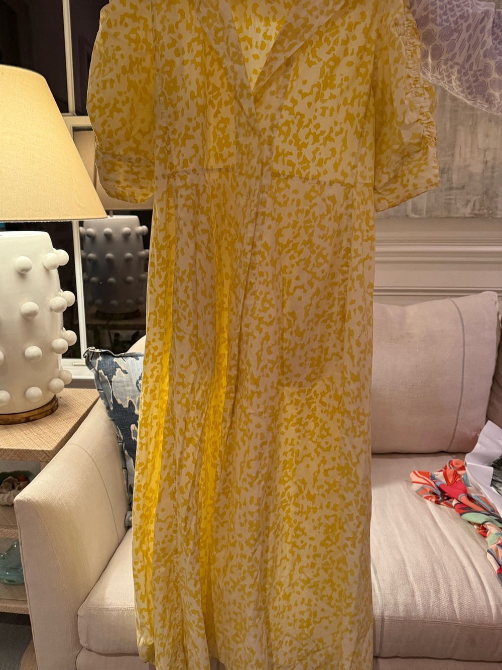 Lightweight Yellow Printed V-Neck Maxi Dress